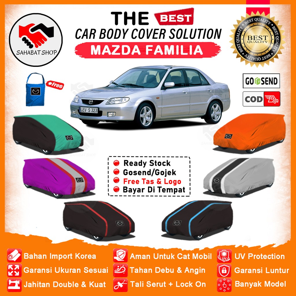 Sahabat Body Cover Mobil Familia / Sarung Penutup Mazda Familia Outdoor / Mantel Selimut Tutup Pelindung Pembungkus Mantol Jas Kerodong Kerudung Kelambu Tutupan Bungkus Terpal Mobil Sedan Familia Waterproof Anti Air Model Orange