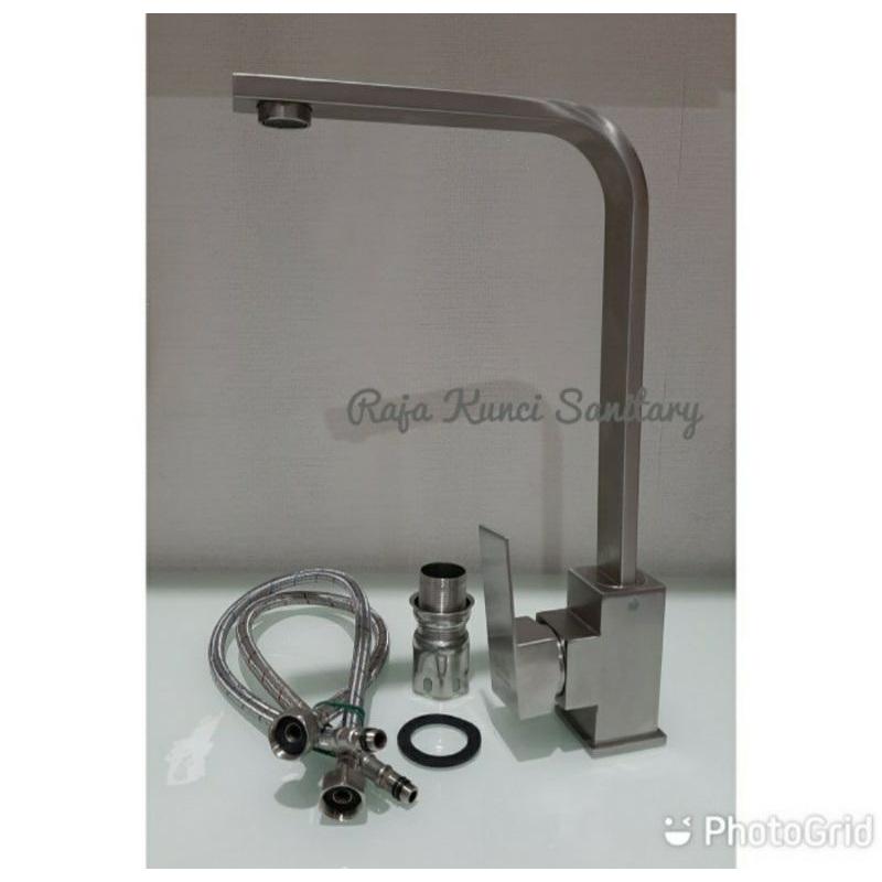 Kran Sink Meja Mixer Panas Dingin/Dingin Stainless SUS 304 Tebal/Minimalis/Segi/Kran Cuci Piring