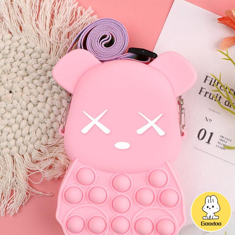 Kekerasan Beruang Dompet Koin Silikon Dekompresi Gelembung Pinch Messenger Tas Mainan Selempang -Doo
