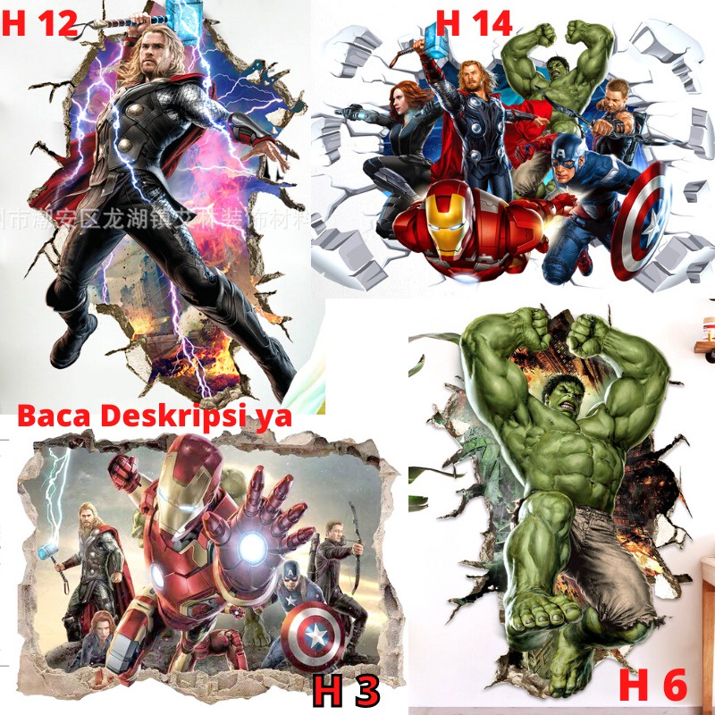 Wallsticker Wallstiker  Wall Paper Sticker Stiker Dinding Tembok Superhero Super Hero Wallpaper The Avengers Avenger Kapten Amerika Kartun Captain America Karakter Hulk Thor Marvel Walsticker Iron Man Walstiker figure Dekorasi Ruang Kamar Tidur Anak Anak