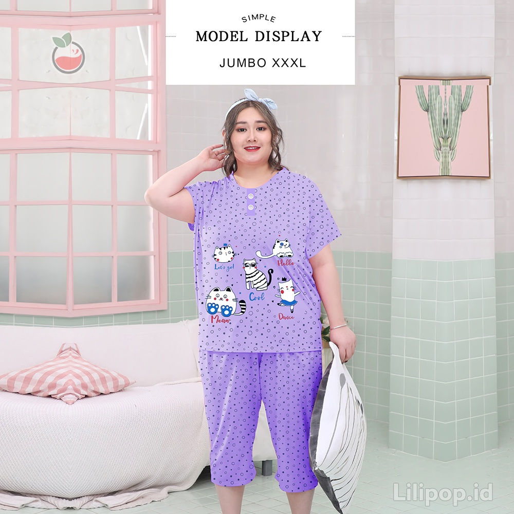 Baju Tidur Jumbo Wanita Babydoll 3/4 XXXL Bigsize Ld 120 Celana Pendek Busui Oversize Bahan Kaos