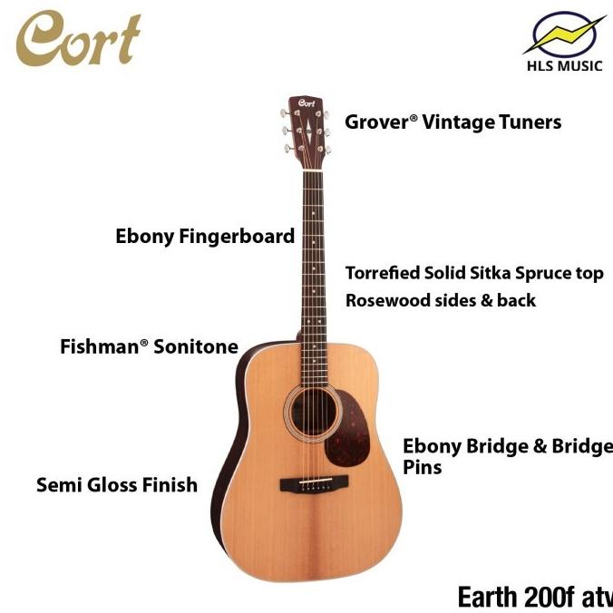 Cort Earth200F Atv Gitar Akustik Elektrik Solid Top Abuzahasim