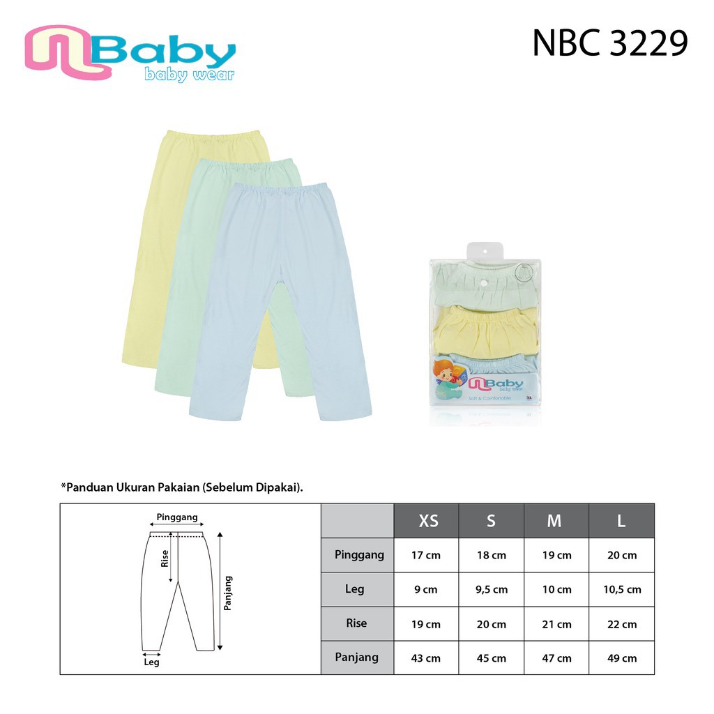 NBaby Long Pants Plain Celana Panjang Bayi NBC 3229 (1 Pack isi 3 Pcs)