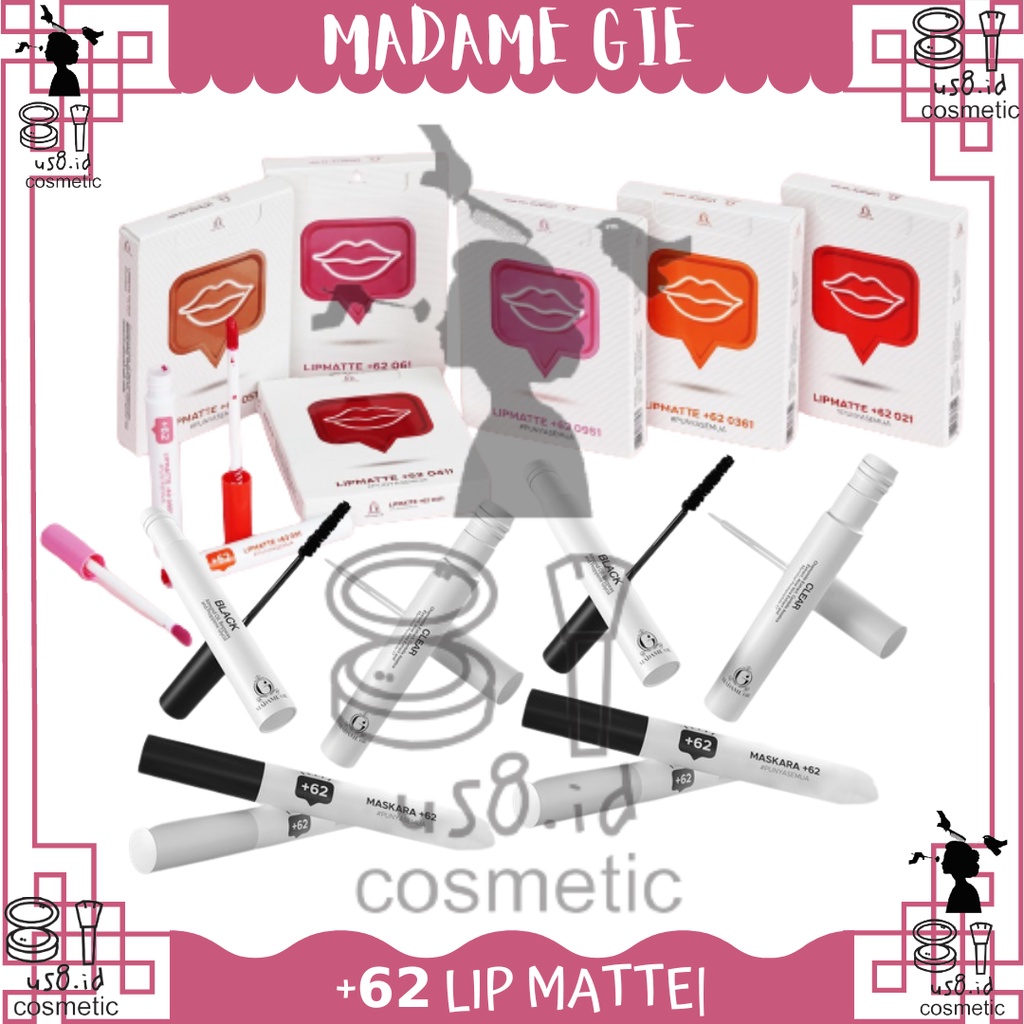 MADAME GIE +𝟲𝟮 Lip Matte Make Up Lipstick | Maskara Hitam | Bening | Clear Mascara | Waterproof | Lip Cream lipcream