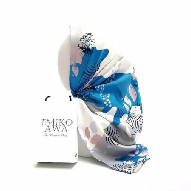 Jilbab Segiempat Motif KimonoBlueGrey Murah Berkualitas