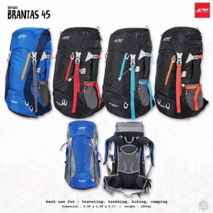 Tas Keril Rei Brantas 45+5L tas gunung tas camping hiking outdoor original Arei tas pria wanita