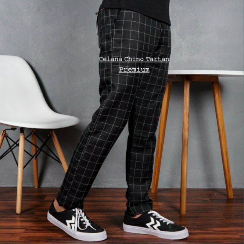 CELANA CHINO TARTAN PRIA ANKLE PANTS MOTIF KOTAK2 WANITA PANJANG COWOK SALUR MODEL SLIMFIT SIMPLE