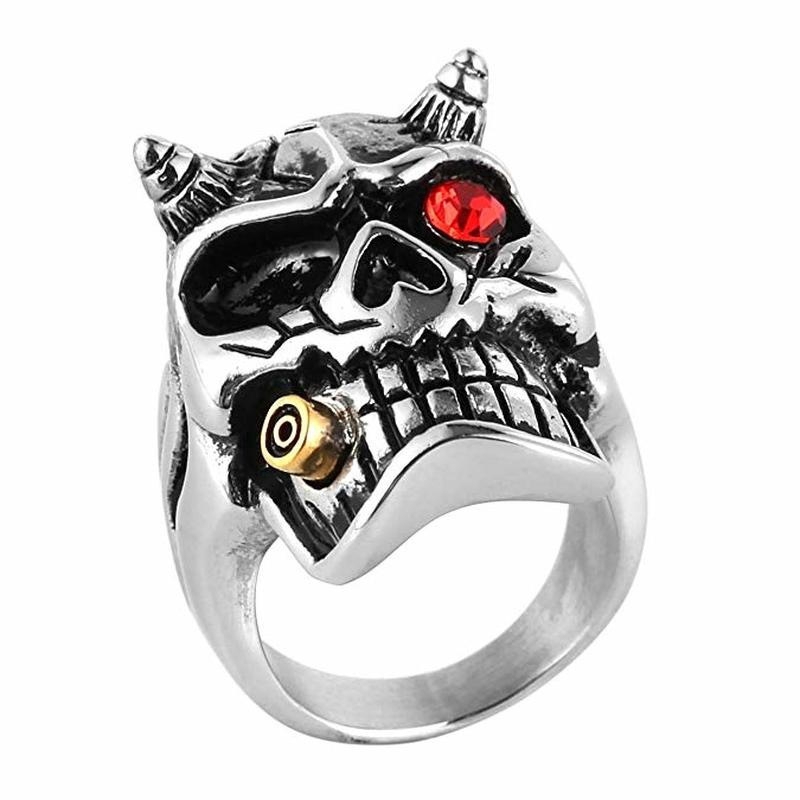 Vintage Fashion Skull Smoking Titanium Steel Men's Ring Jewelry