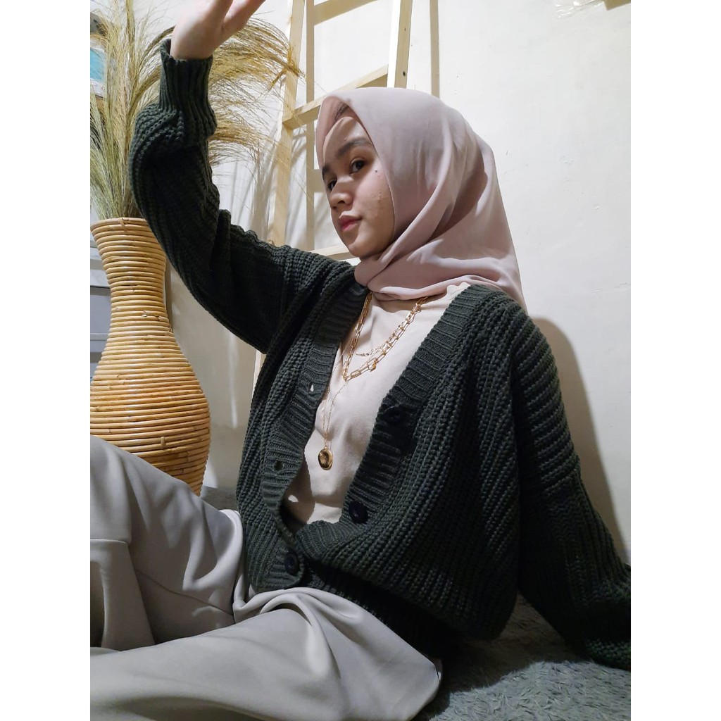 PROMO- Nakara Cardy Bahan Rajut Premium / Cardigan Oversize / Cardi Rajut / Cardigan Crop Wanita-Army