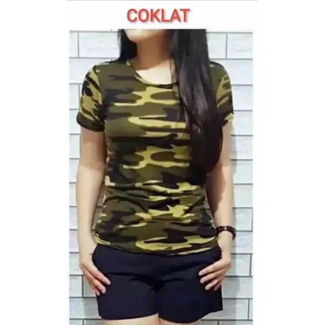 Kaos Wanita Army / Atasan Motif Army / Kaos T-Shirt Loreng