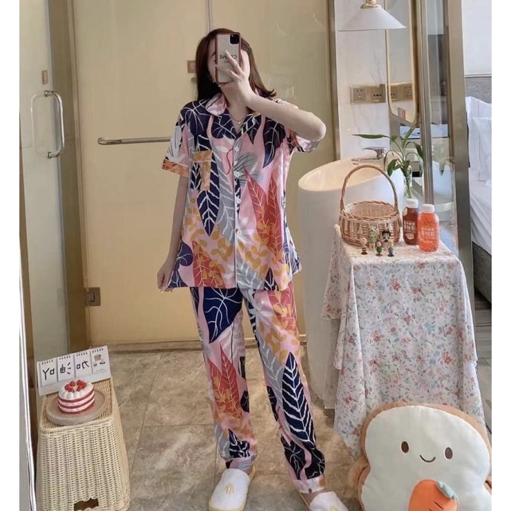 JC Piyama Set CP import / Piyama wanita CP / Piyama wanita Import murah-Bohemian Leaf CP