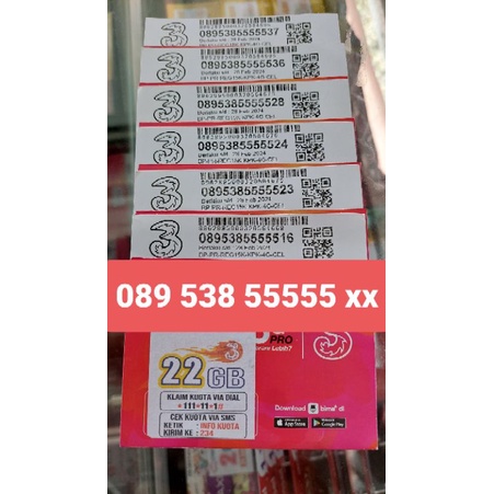 Nomor Cantik Kartu SP 3 Tri 55555 Sudah ada Kouta 22gb + Unlimited youtube