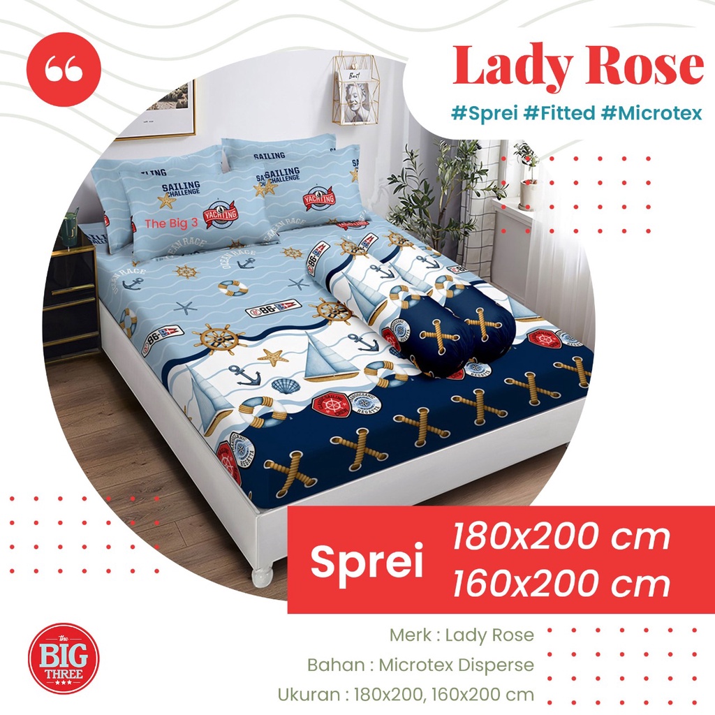 Sprei 180x200 / 160x200 Lady Rose motif SAILOR FURIN WILIS LUVIA RINO TUNDRA CARMINE BLASCO MEDIRA PASKAL KALA CHARCOAL TASYA VANIA SAVA WILLIAM POPPY LORIA FELIX PIKKA JAYDEN EMILY - LadyRose 180 160 King Queen SP