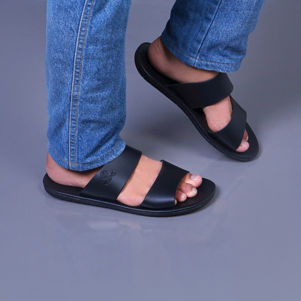 Sandal Kulit Pria Sendal Slop Keren Kekinian Casual Original Kulit Pu Pria Model Terbaru Esd01 Sandal Santai Produk Premium Cod