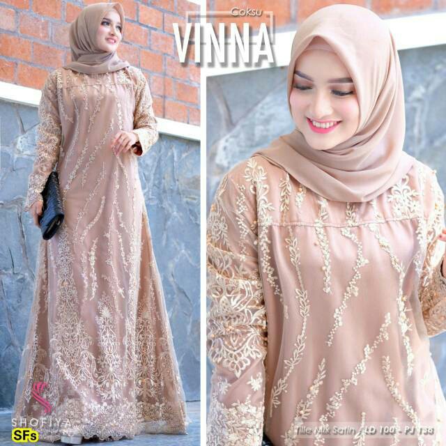 SYAFIN FASHION _ Gamis brokat tile mewah model gamis tile mutiara Gamis Brokat Tille BUSUI / Gamis M