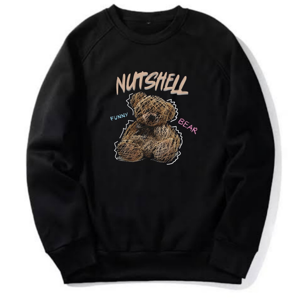 sweater crewneck motip nutshel bear pria dan wanita