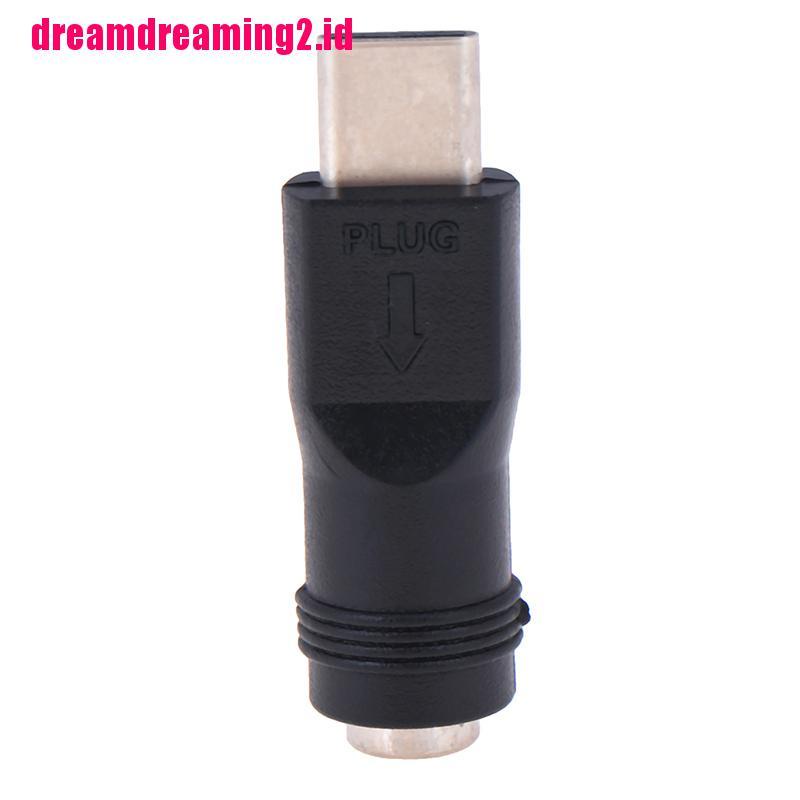 （✔✔❤(1 Pc Adaptor DC 5.5x2.1mm Female jack Ke Tipe C 3.1 Male Plug 90 / 180 Derajat