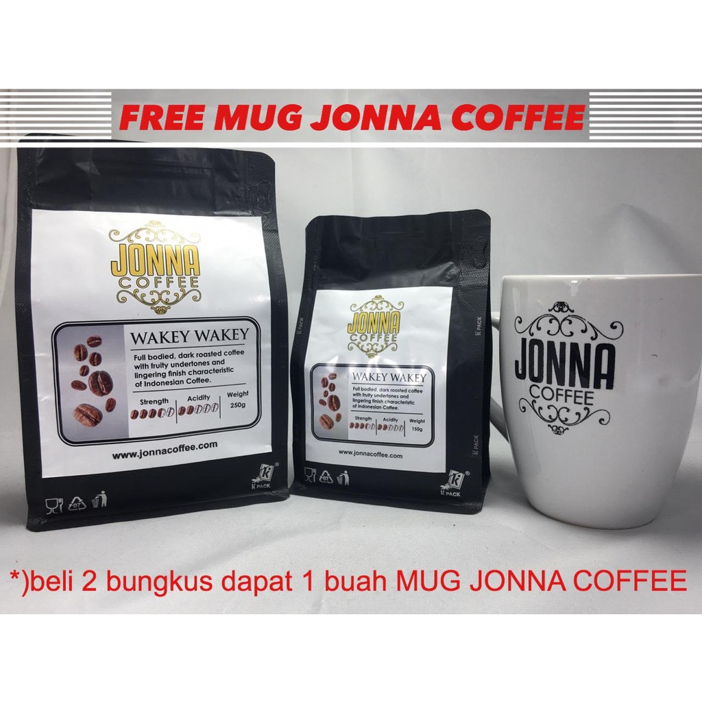 

JONNA COFFEE Wakey Wakey (Premium Blend) - 150gr & 250gr (beli 2 bungkus FREE 1 buah MUG cantik)