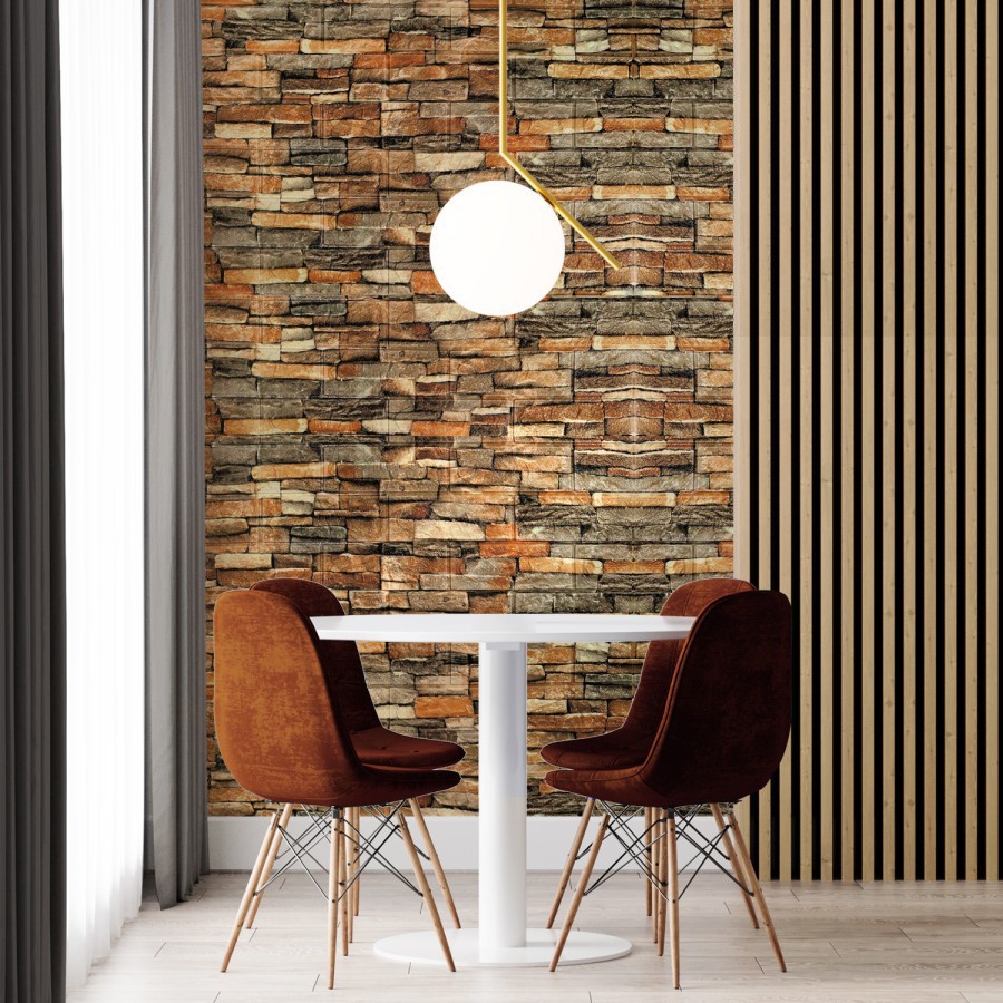 Trend-Wallpaper Dinding Brick Foam 3D Motif Batu Bata Alam Retro 70x77 cm Dekorasi Walpaper Asthetic