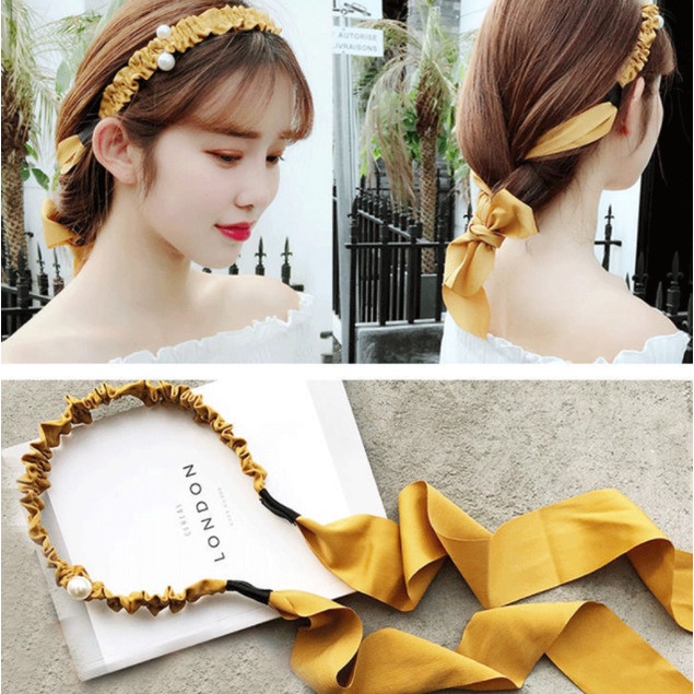 Bando Bandana Korea Wanita / Headband Tali Ikat Pita Bunga Mutiara Cia