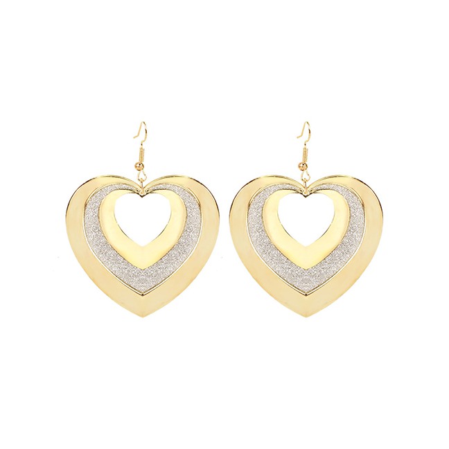 LRC Anting Gantung Fashion Golden Love Alloy Hollow Frosted Earrings K44353