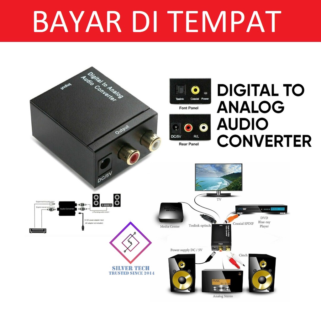 Silvertech Digital Audio to Analog Audio Konverter untuk PS3, PS4, Xbox, Blu-ray Player, DVD, Home Cinema Systems, AV Amps Digital to analog converter