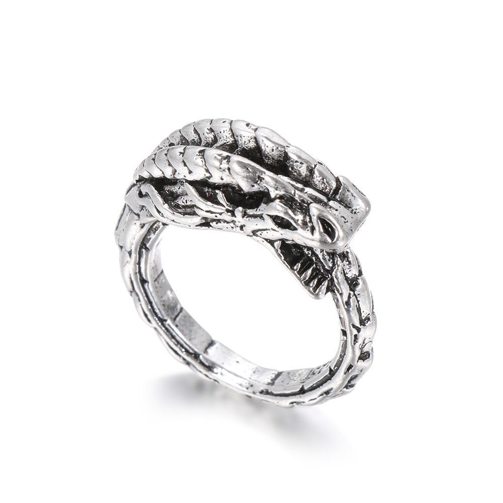 R-flower Cincin Terbuka Adjustable Model Naga Gaya Gothic Rock Untuk Unisex / Pria / Wanita