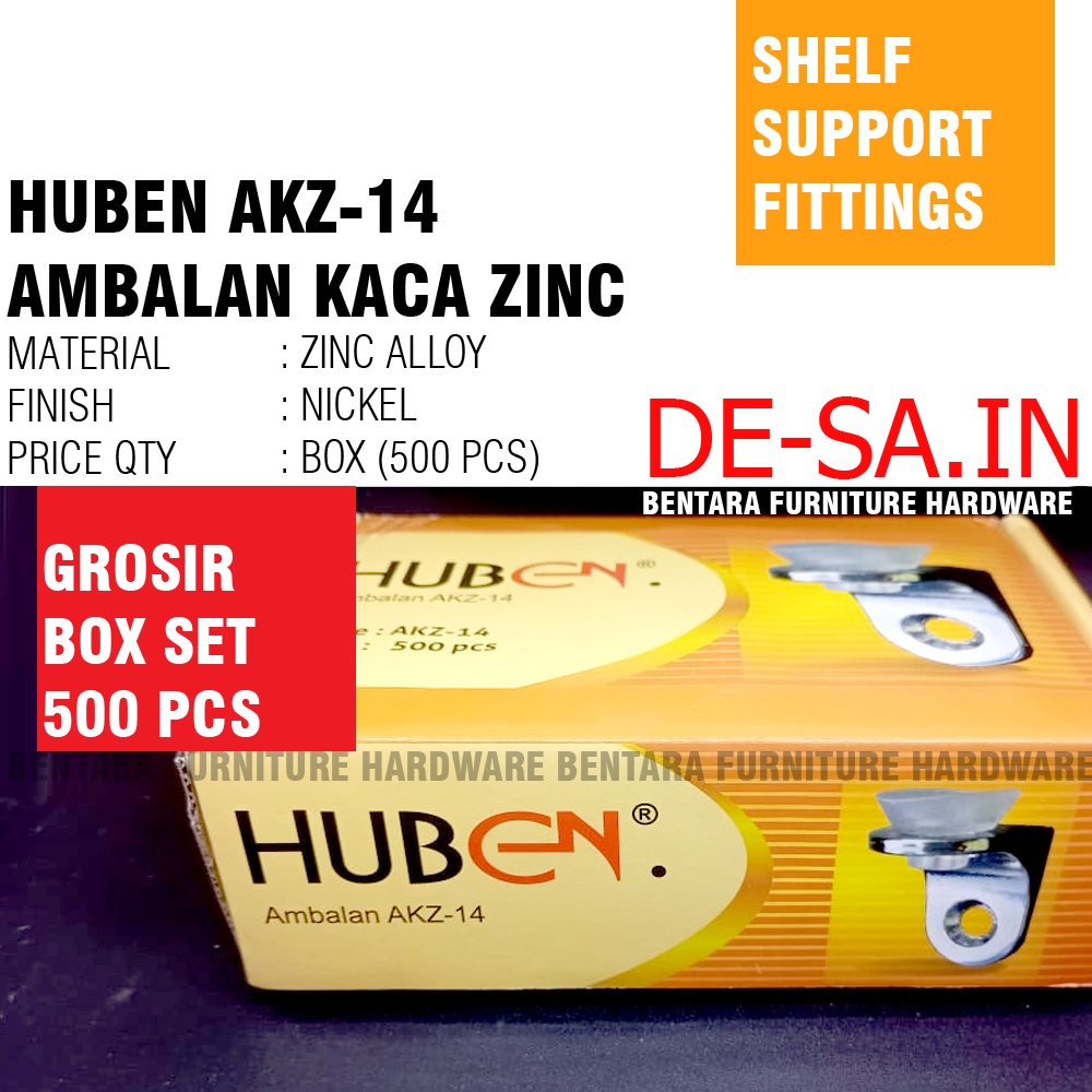 (GROSIR) HUBEN AKZ-14 FITTING AMBALAN KACA ZINC TEBAL - GLASS SHELF SUPPORT (500 PCS)