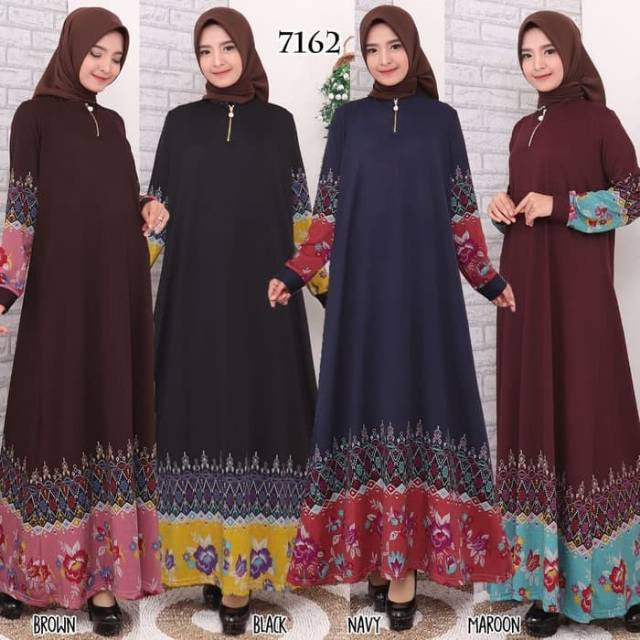 Baju Gamis Wanita|Gamis Calvin Jeans|Gamis Jumbo 4L & 5L 9728/9729 - Maroon, XXL