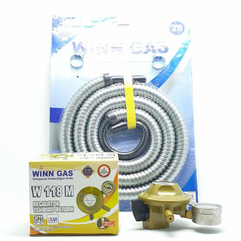 SET W-118M Meter Regulator Gas Winn Gas + Selang Gas Flexy 1,8Mtr