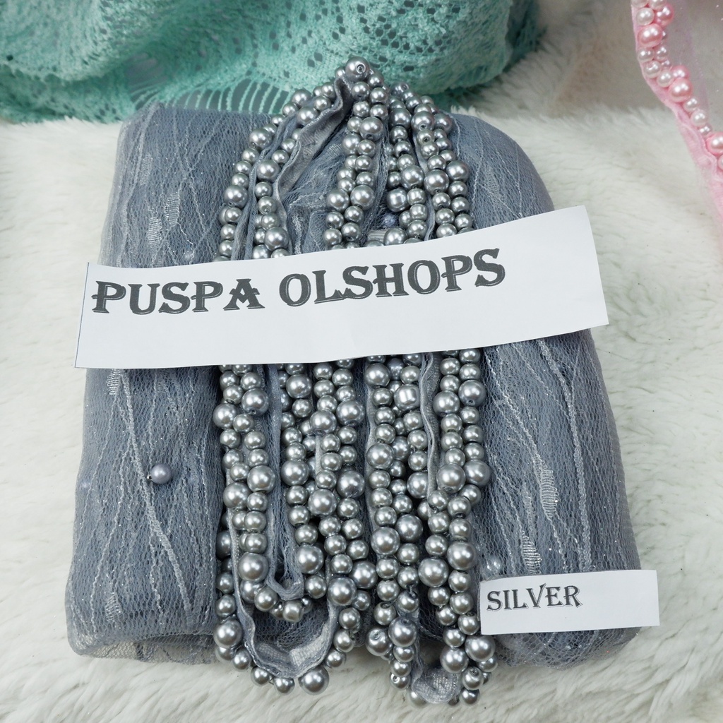 VEIL  MUTIARA SLAYER  PENGANTIN MOTIF ALL VARIAN COLOUR-SILVER