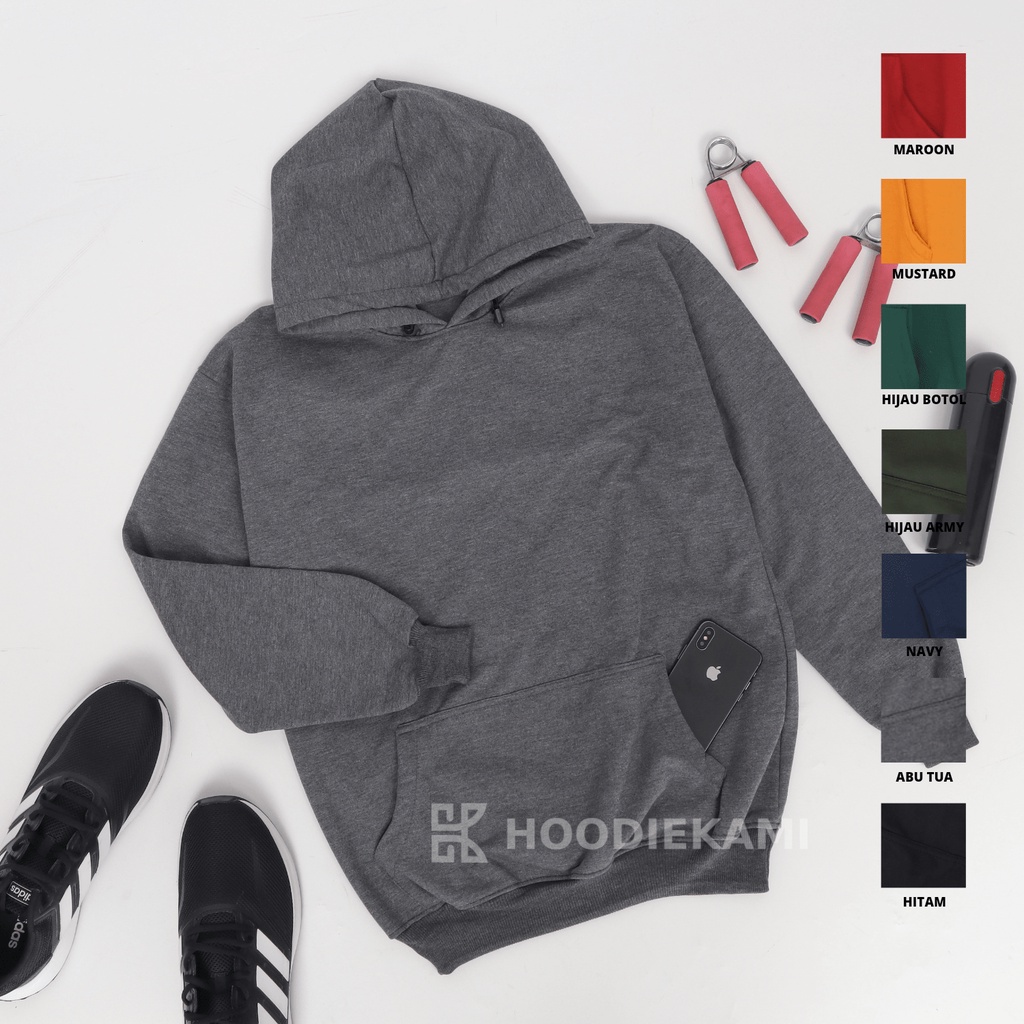 (BISA COD) PROMO HOODIE POLOS PRIA WANITA JUMPER FLEECE TERMURAH M-L-XL-ABU TUA