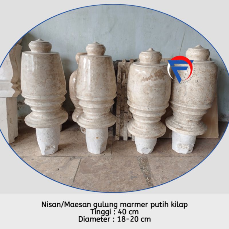 Nisan/maesan/patok makam bulat solid batu marmer harga sepasang