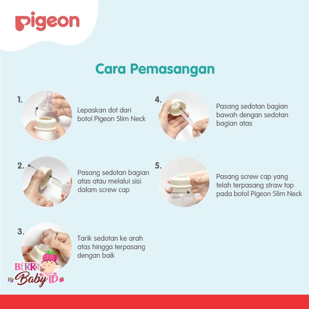 Pigeon Silicone Straw Top Slim Neck Sedotan Botol Susu Bayi 8m+ Berry Mart