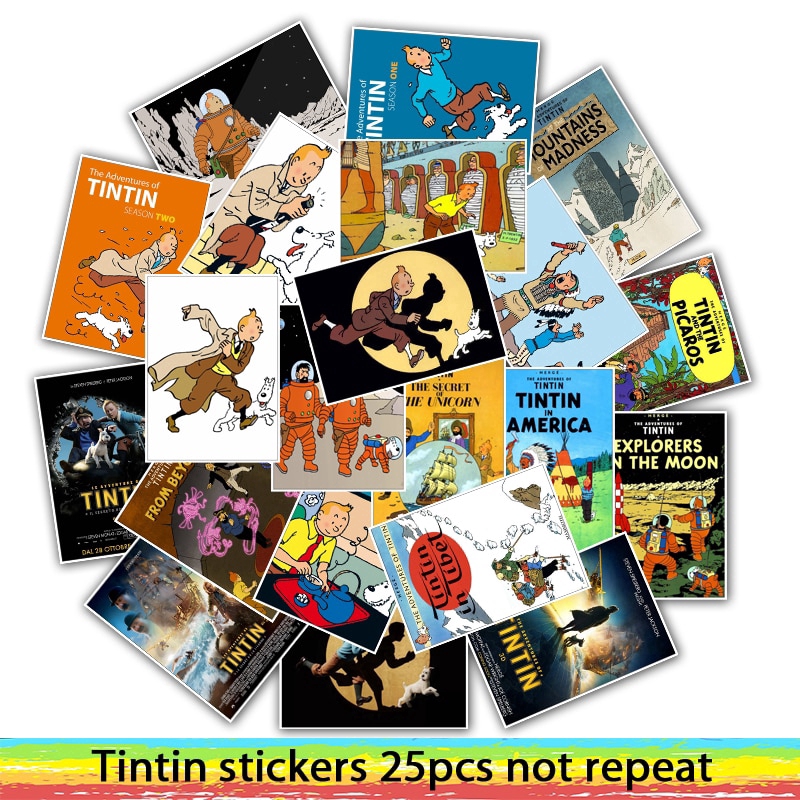 25pcs The Adventures Of Tintin Anime Stickers For Jdm Style Skateboard Motorcycle Luggage