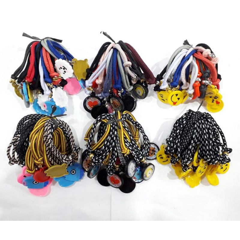 Gelang Tali Boneka Smile BT21 BTS Bandul Karet 12buah Kulakan Grosir