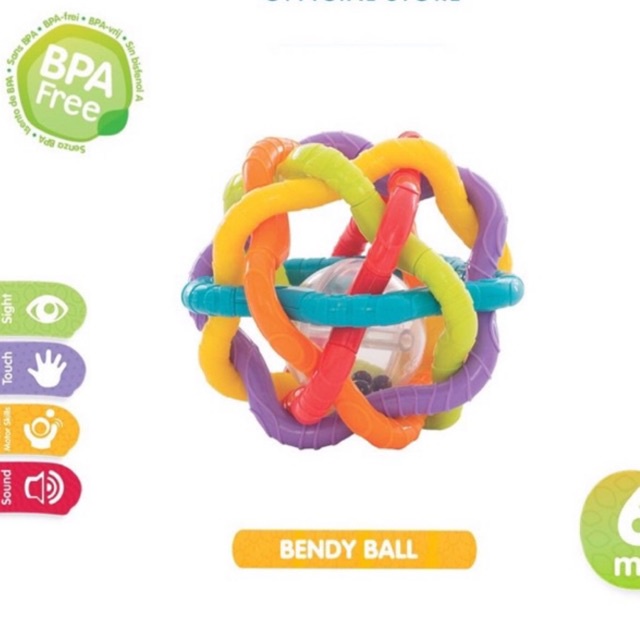 Bendy Ball Playgro/Teether Bayi 6+/Mainan Bayi 6bulan colorfull/Mainan Bola untuk Balita Original