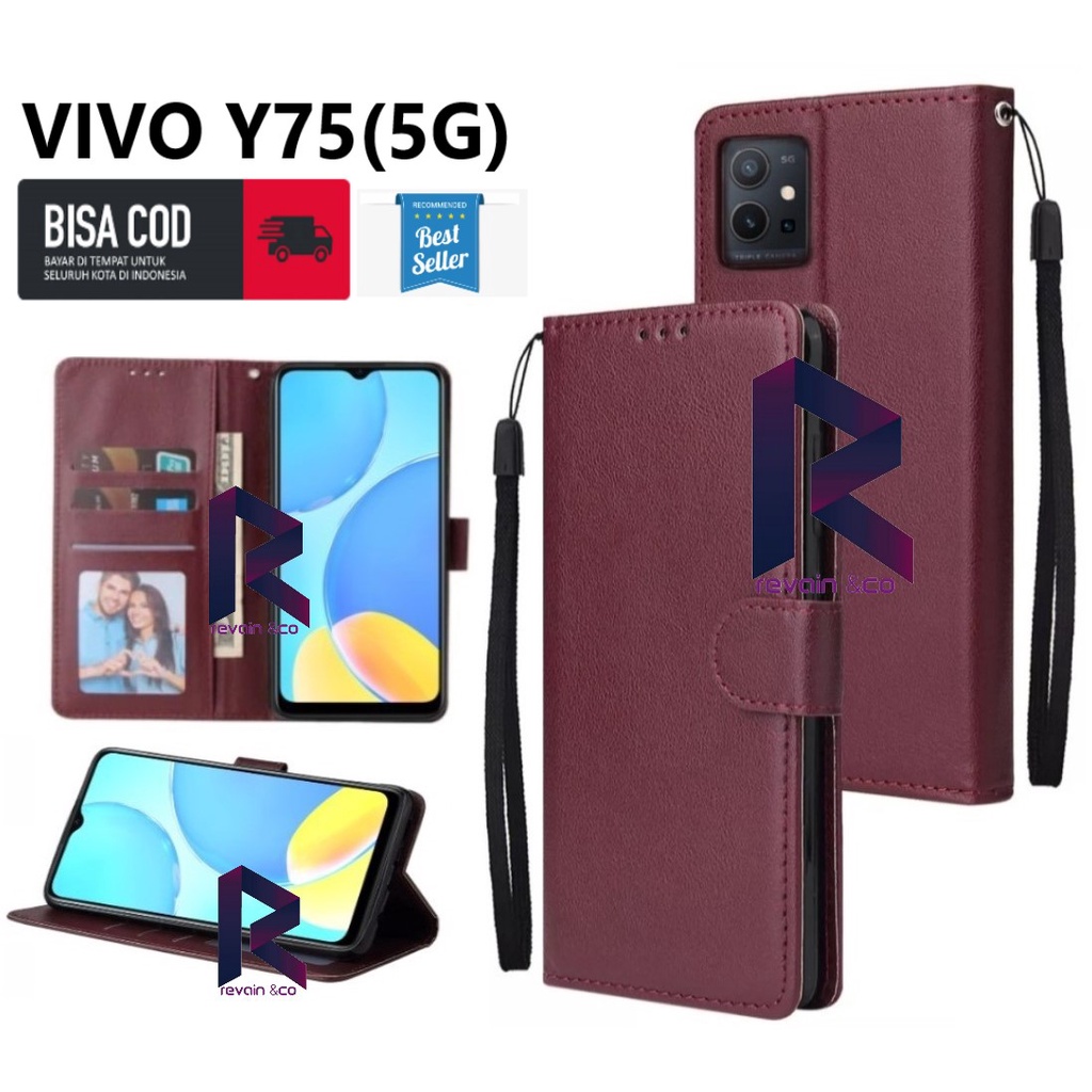 FLIP COVER VIVO Y75 (5G) CASING FLIP WALLET LEATHER KULIT PREMIUM SARUNG BUKA TUTUP FLIP CASE VIVO Y75 5G