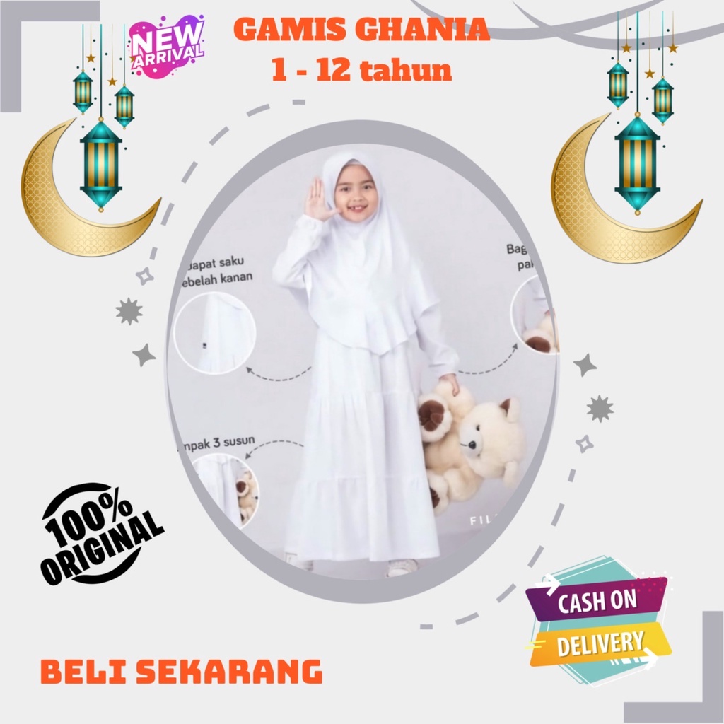 TERBARU TERLARIS gamis ghania set anak terbaru baju gamis anak warna putih polos set syari ori 1 2 3
