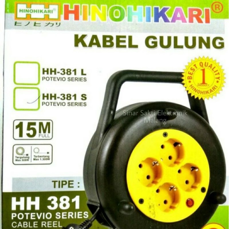 Kabel Roll 15 Meter Hinohikari Box Stop Kontak 4 Lubang + Saklar 15M Rol Switch Box