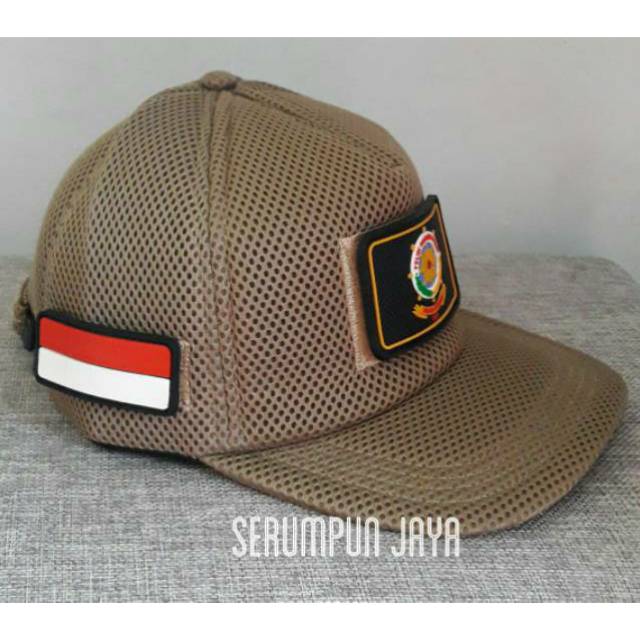 TOPI SATPOL PP - TOPI SATPOL PP 3 PATCH JARING DOUBLE MESH VELCRO KREM