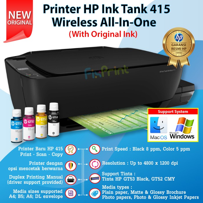 HP Ink Tank Printer 415 Print Scan Copy WiFi All-in-One Wireless