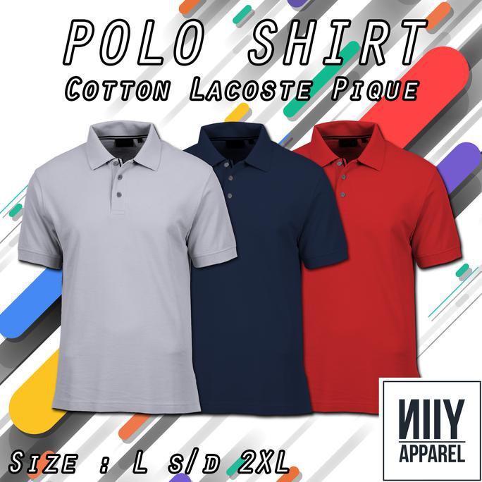 promo kaos polo shirt - cotton lacoste pique unisex ukuran sedang - wangki - putih, l terbaru