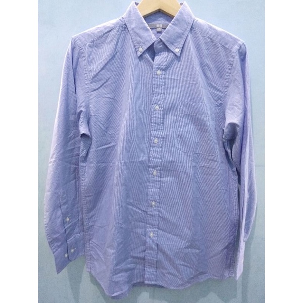 kemeja kerja - kemeja formal kasual - Kemeja Uniqlo original motif garis - second brand