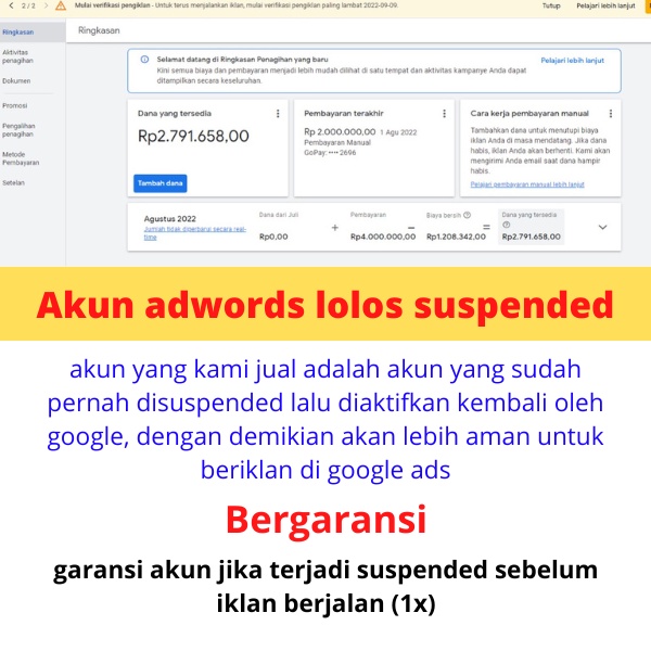 Akun Google adwords Lolos Suspended Garansi suspended