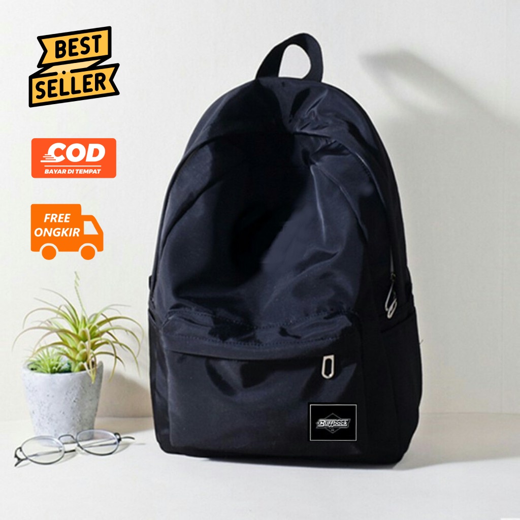 (COD) Tas Sekolah Stylish Hitam Polos Murah - Tas Sekolah HItam - Tas Ransel Pria Dan Wanita - Tas R