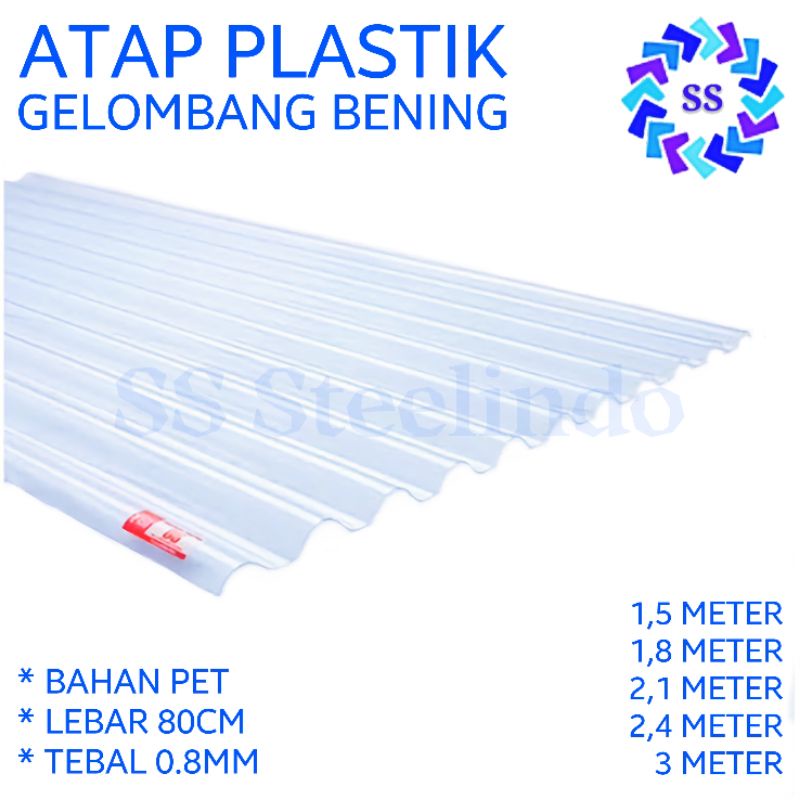 ATAP PLASTIK BENING MODEL ASBES GELOMBANG KECIL TEBAL 0,8MM BAHAN PET (1,5M 1,8M 2,1M 2,4M 3M)