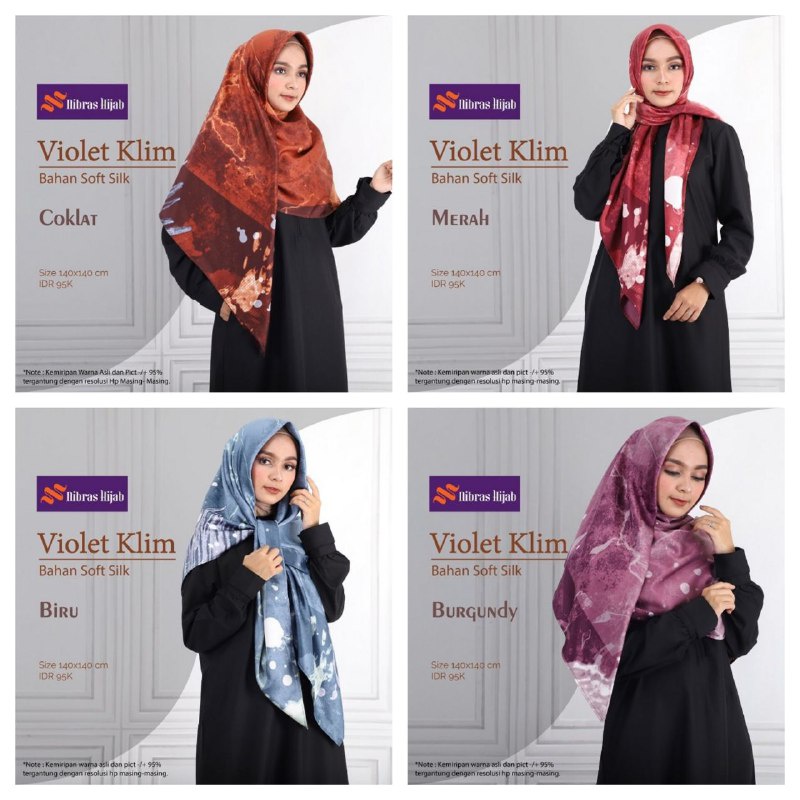 SEGIEMPAT VIOLET KLIM ORIGINAL BY NIBRAS HIJAB FASHION MUSLIM WANITA KERUDUNG JILBAB SEGI EMPAT SYAR