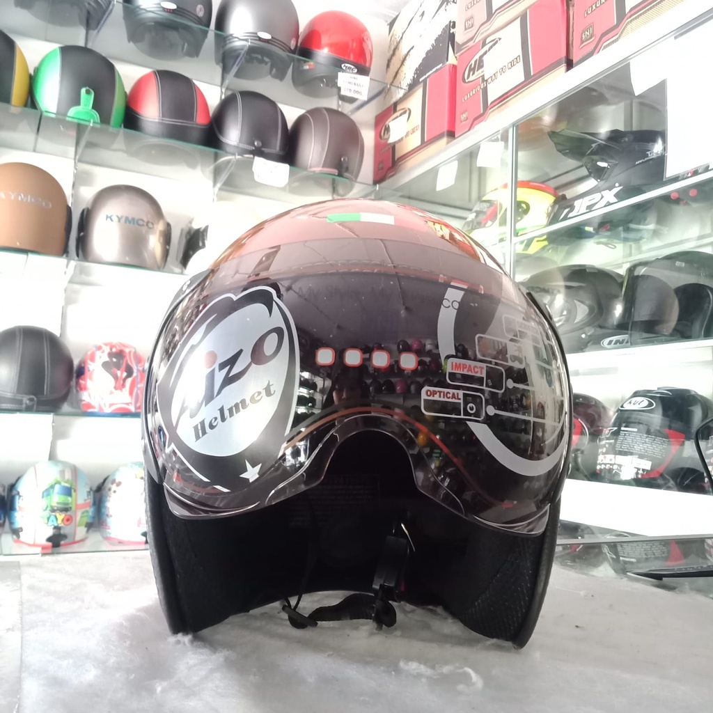 Aizo Helm Pilot Italy Half Face Dewasa Kaca Pilot Cokelat Glossy StandarKeamananSNICODPackBubbleWrap