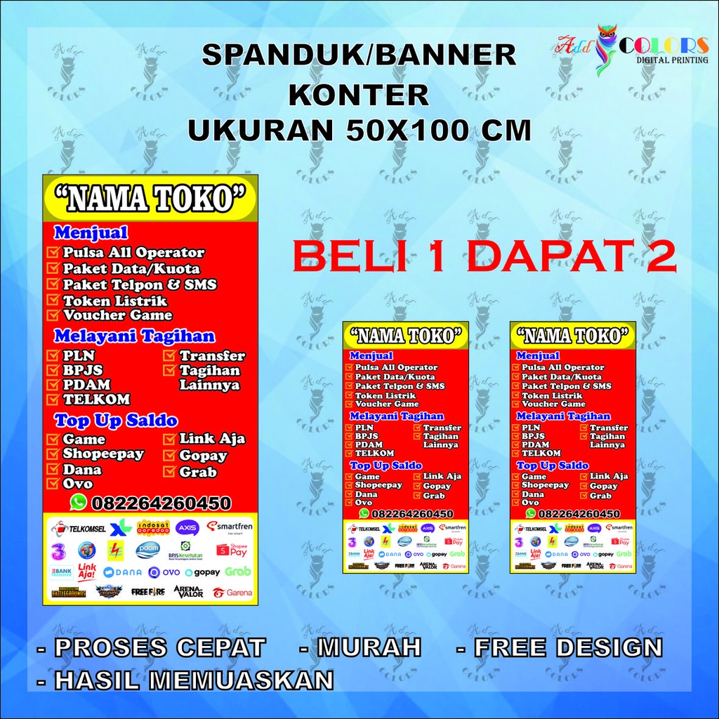 Banner/Spanduk Konter Pulsa Ukuran 50x100 cm Dapat 2